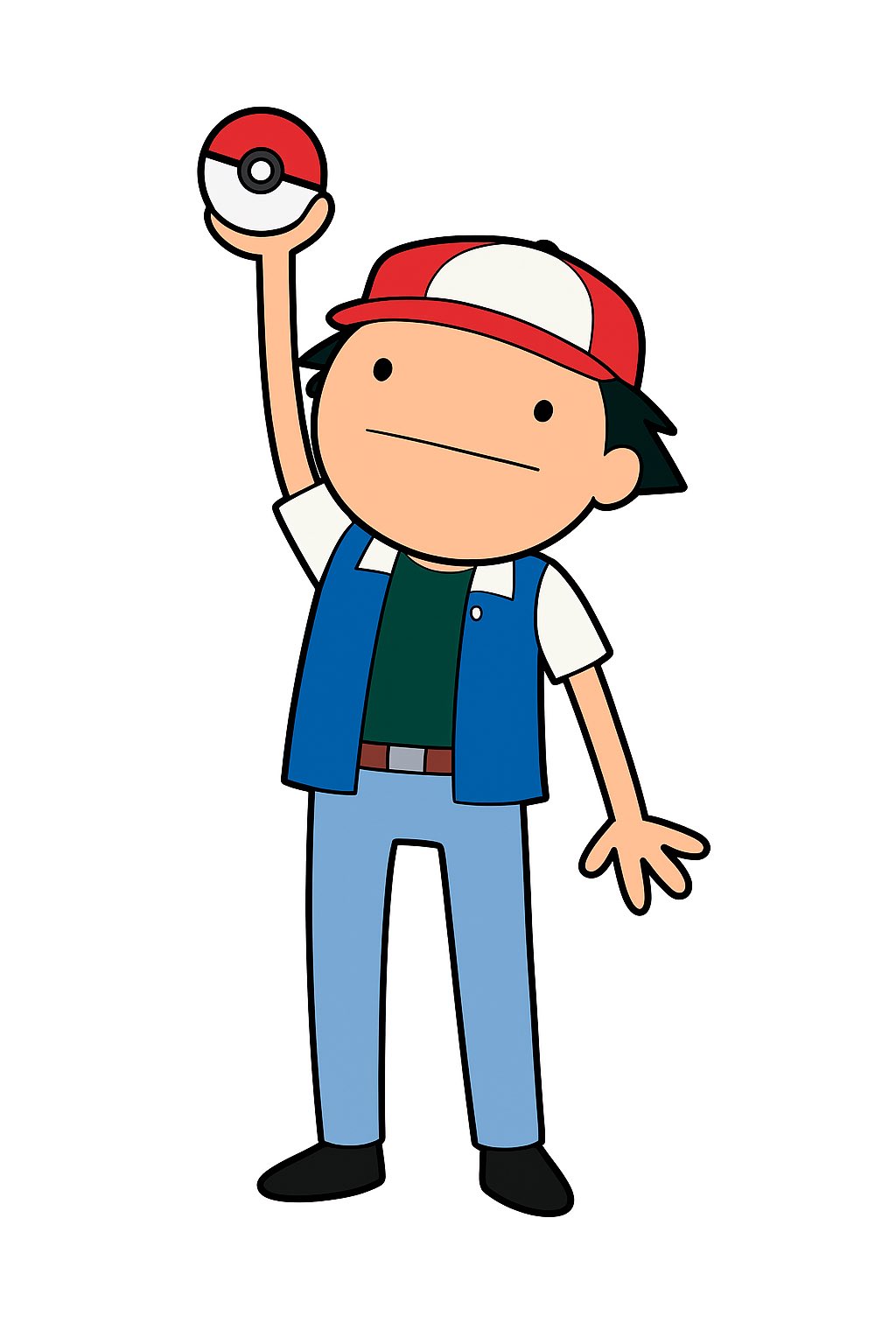 Cartoon trainer holding a Pokéball
